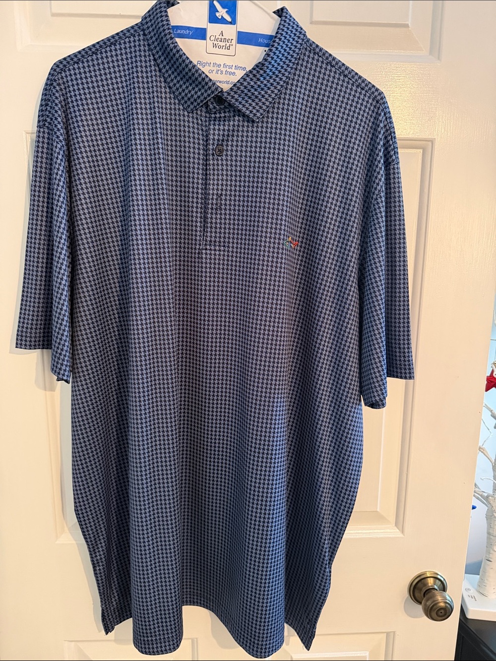 Greg Norman Collection Blue Houndstooth Polo